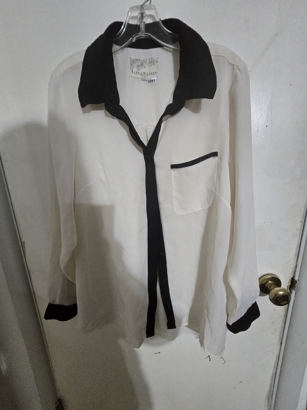 Debbie Morgan Cream Shirt with Black Trim Button-Down